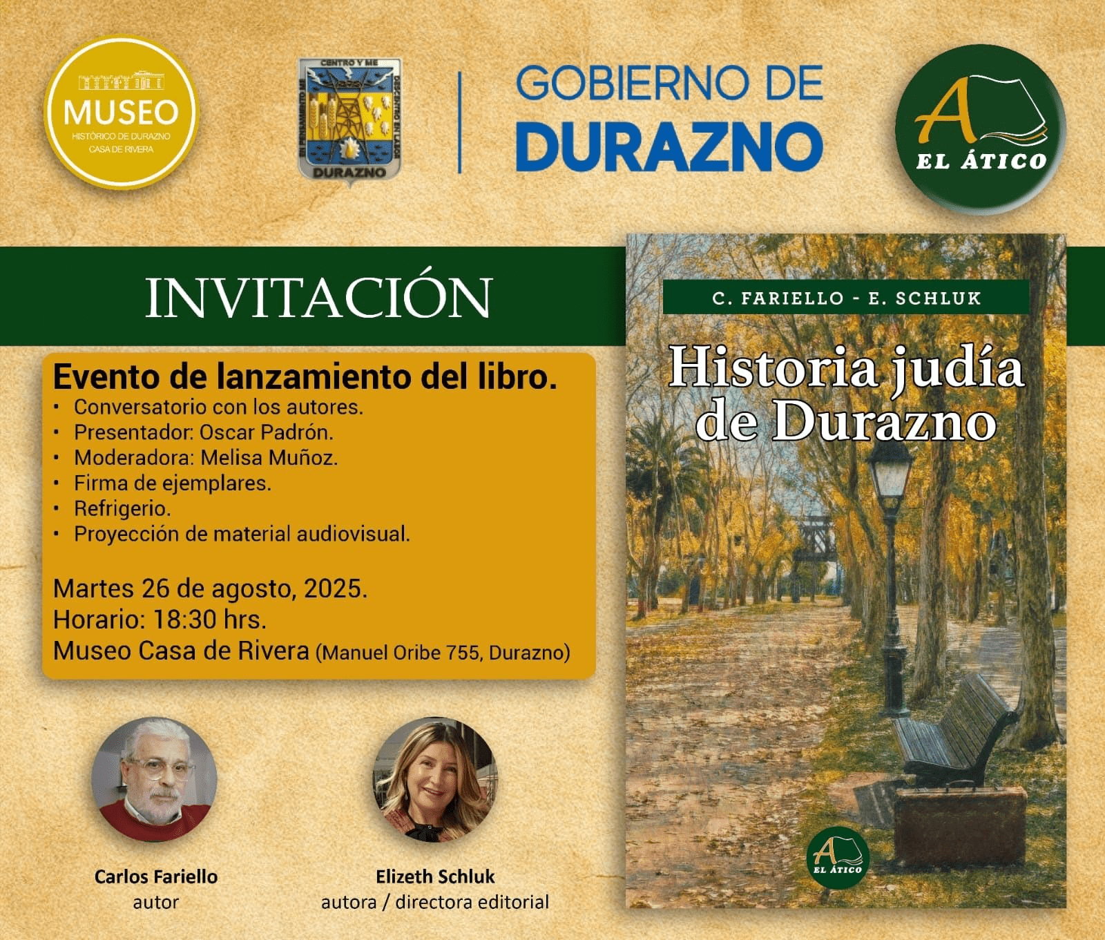 Afiche presentación del libro Historia judía de Durazno